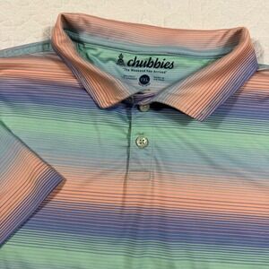 Chubbies Polo Shirt Youth YXL Multi Color Sunset Stripe Performance Stretch EUC